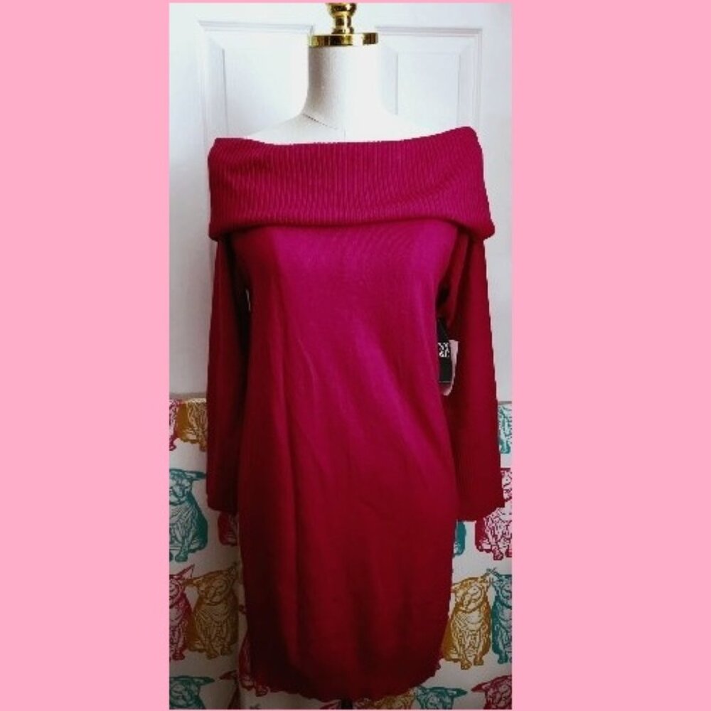 NWT -  NY&CO  sweater dress (S) , Fuchsia,  cowl neck to bare shoulder style